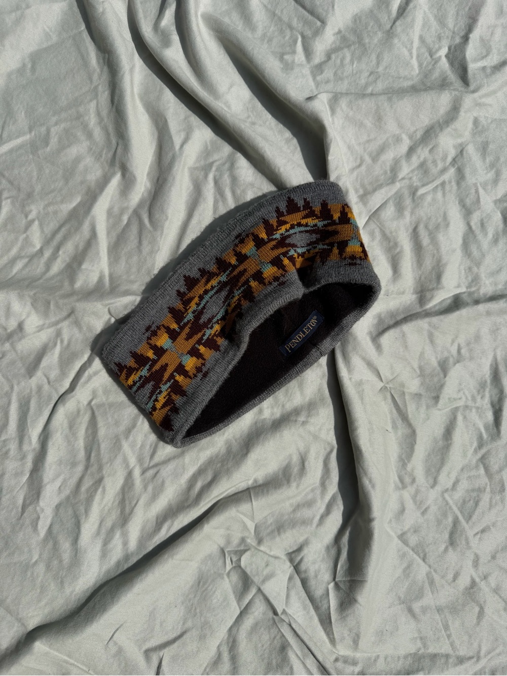 Pendleton Gray Knit Headband with Brown & Mustard Pattern